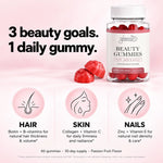 Glenari Beauty Gummies infographic highlighting goals for natural hair thickness, skin radiance, and nail care.