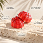 Glenari Beauty Gummies wellness infographic showcasing nutrients for skin radiance, hair, and nail care on stone.