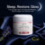 A jar of Glenari Collagen Night Cream is displayed on dark blue satin fabric with lavender sprigs and a yellow softgel pill. The background is a dark navy blue with a glowing crescent moon and text reading 'Sleep. Restore. Glow.'