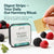 A hand holds a square gold-colored digestive strip next to a tin of Glenari Digest Strips, surrounded by fresh berries on a white surface with a light teal background and promotional text.
