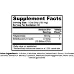 Supplement facts label with detailed nutritional information on a white background