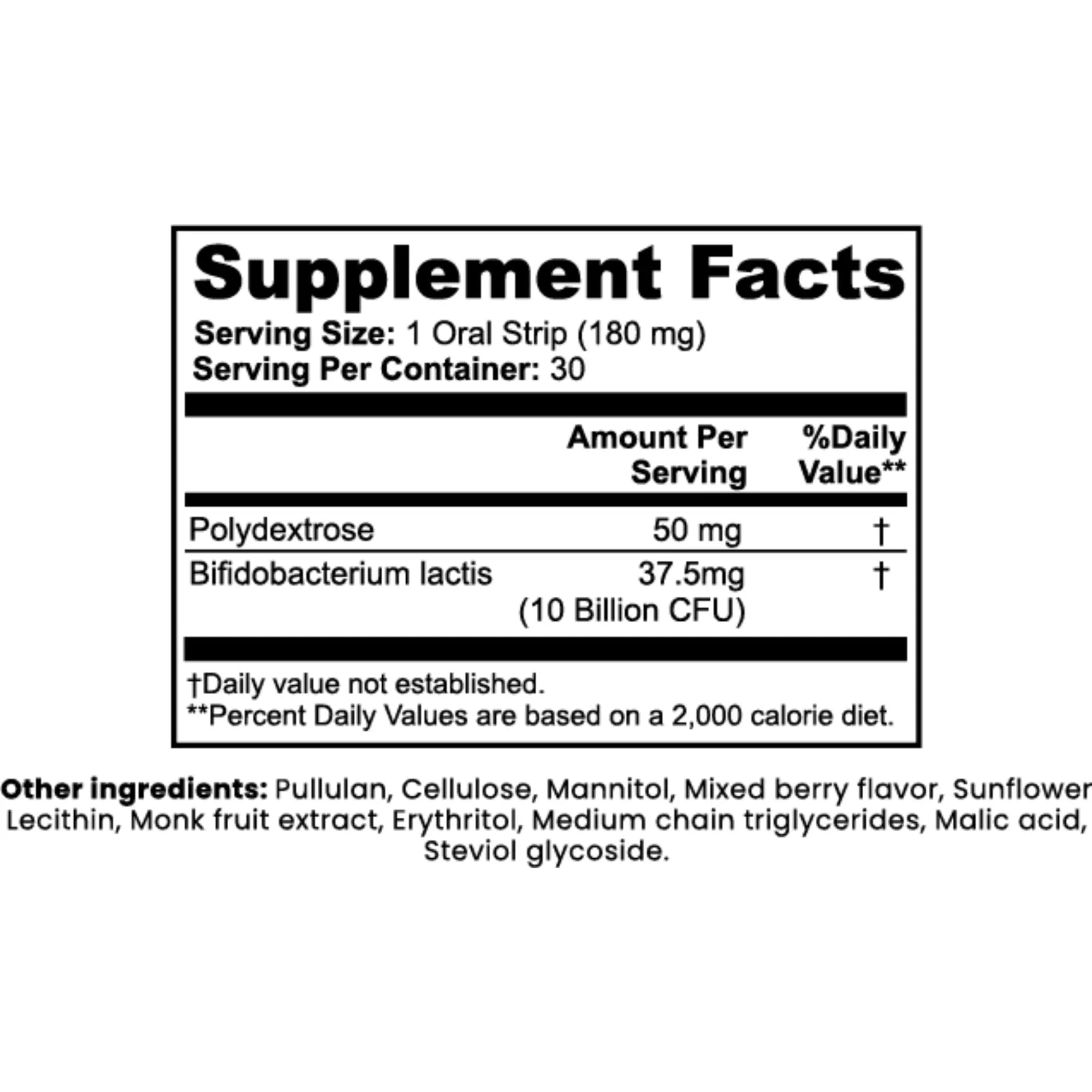 Supplement facts label with detailed nutritional information on a white background