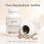 A white bottle of Glenari Lion's Mane dietary supplement with one tipped-over bottle and scattered beige capsules on a light beige background. Text above reads 'Pure. Standardized. Verified.'