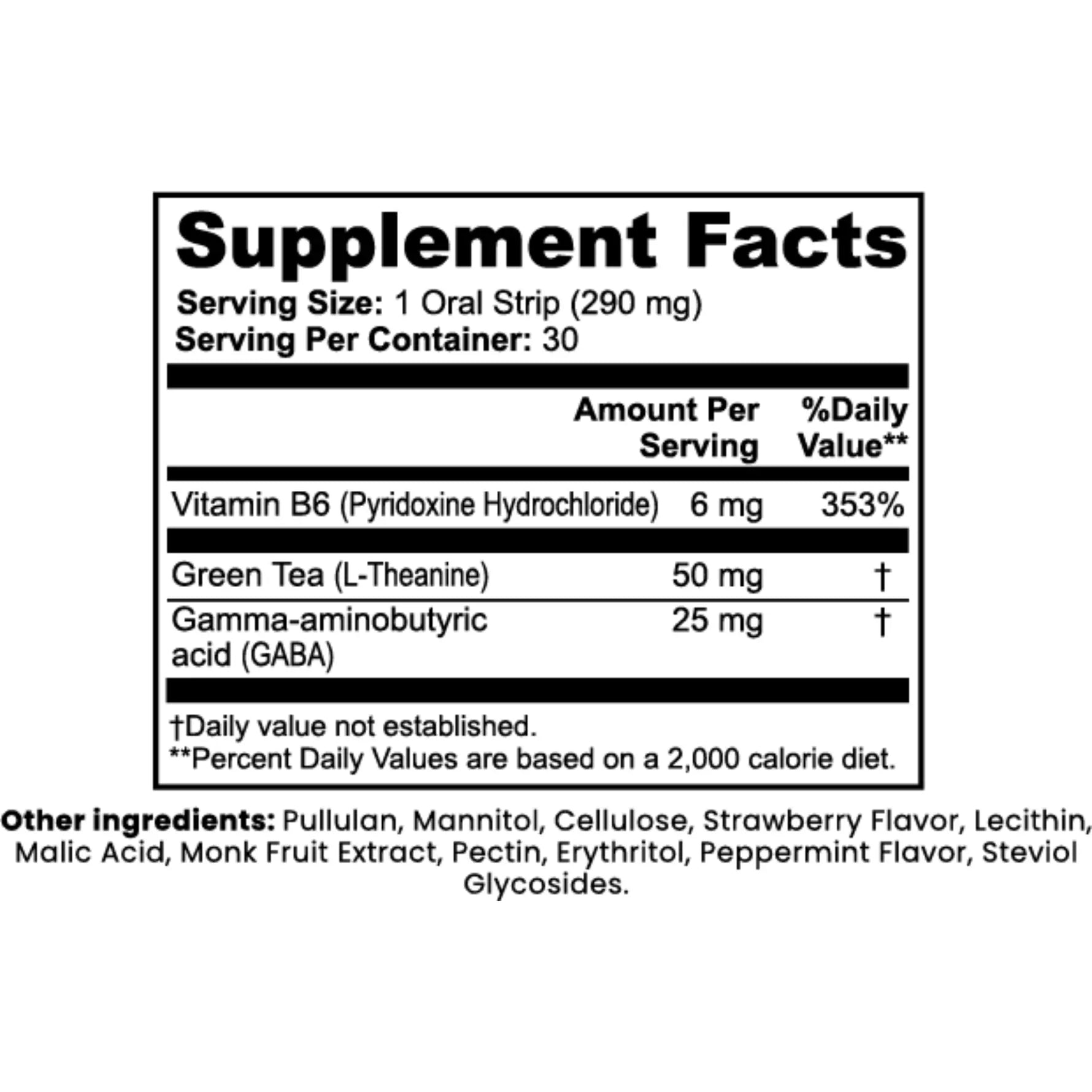Supplement facts label with vitamins and ingredients on a white background
