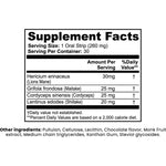 Supplement facts label with ingredient list on a white background
