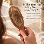 Infographic addressing hair thinning and shedding problems solved by Glenari Peptide Hair Serum.
