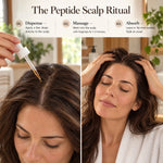 Step-by-step guide on how to apply and massage Glenari Peptide Hair Serum into the scalp for a daily hair ritual.