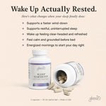 Glenari Sleep Harmony supplement bottle and capsules on a warm beige background with marketing text about sleep benefits.